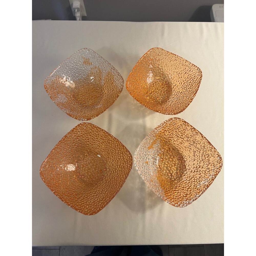 Vintage Vetropuro Peach Pebble Glass Square Bowls (4)
